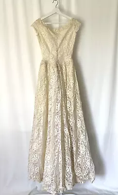 Vintage Marie Of Pandora Wedding Dress XS S Ball Gown Lace 1950s Beaded Elegant • $299.50