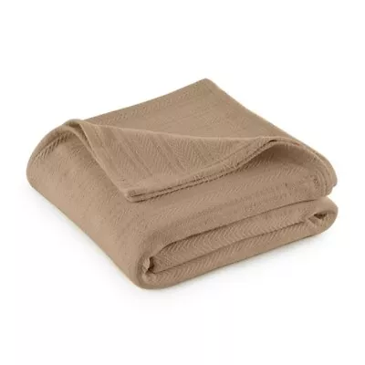 Vellux 100%Cotton Blanket Thermal Blanket All Season King Blanket 90x108In Beige • $37.10