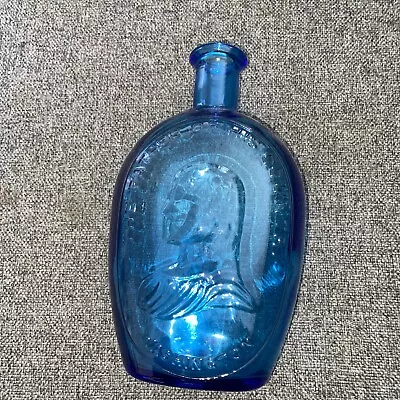Wheaton Glass Bottle George Washington  The Father Of His Country  Blue Glass 8” • $9.99