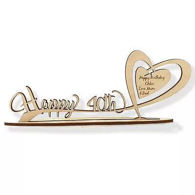 Personalised Wooden Freestanding Heart Inc Age & Engraved Birthday Gift Message  • £5.99