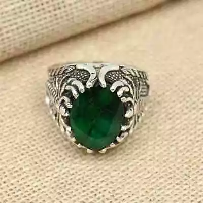 Emerald Men's Ring 925 Sterling Silver Statement Beautiful Ring All Size D33 • $15.39