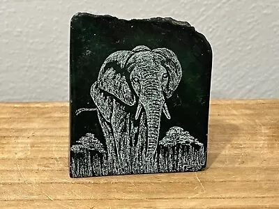 Etched KK Verdite Stone Signed W/ Elephant Decoration • $45