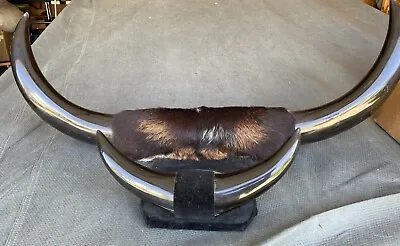 VINTAGE Dual MOUNTED POLISHED STEER / BULL  HORNS 26” Cow Hair ~Mexico • $75
