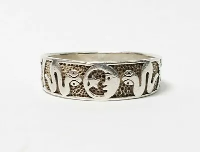 Vintage Sterling Odd Silver Snake And Moon Man Ring Size 11 3/4  • $59
