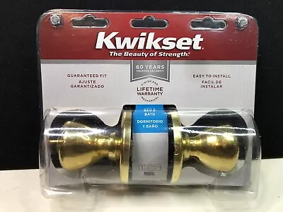 NEW Kwikset Bed Bath Locking Door Knob Set WITH LOCK Brass Finish 93001-504 • $16.95