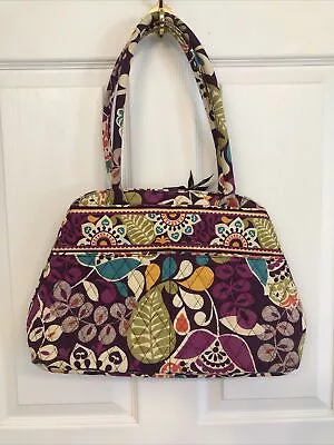 Vera Bradley Plum Crazy Bowler Bag Purse Shoulder Straps Purple Floral Print • $30