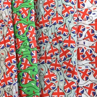 Polycotton Fabric Hearts Union Jack Flags Floating Balloons • £2.70