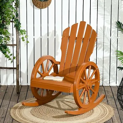 $119.99 • Buy Rustic Wood Adirondack Rocking Patio Chair W/ Slatted Design, Wheel Armrests