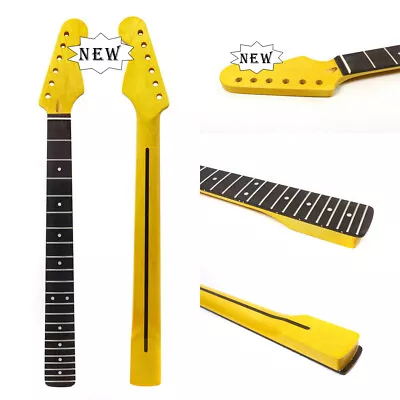 22Fret 25.5 Inch Electric Guitar Neck Replacement Maple+Rosewood Yellow Paint • $62