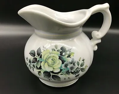 Vtg McCoy Pale Blue Ceramic Water Pitcher Yellow Rose  #7528 Cottage Core • $14.95