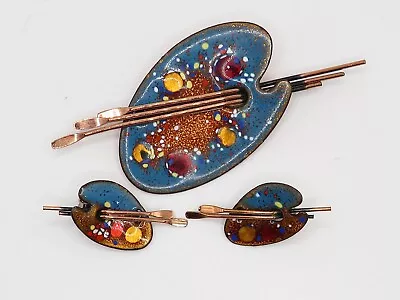 Vtg Matisse Renoir Copper Enamel/sterling Artist Palette Clip On Earrings & Pin • $35.51