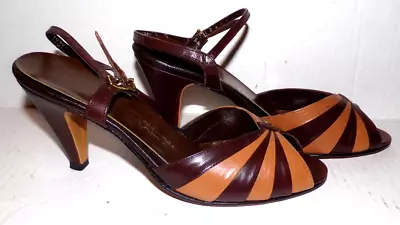 Vintage Naturalizer Slingback Peep Toe Pumps Heels Shoes Size 6.5 Narrow Brown • $39.99