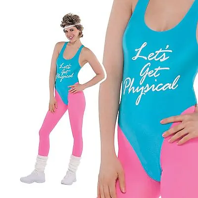 80s Lets Get Physical Costume Ladies Sport Exercise Leotard Fancy Dress Outfit • £14.63