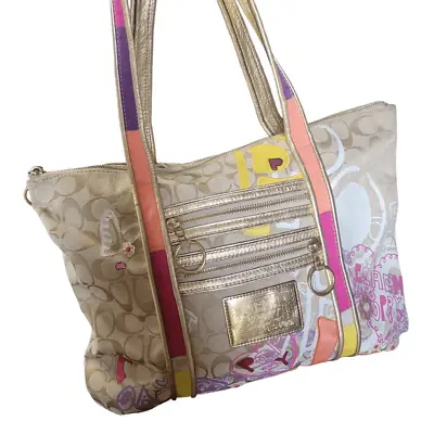 Coach Poppy Tote Bag Applique Graffiti Gold W/ Dust Bag • $70