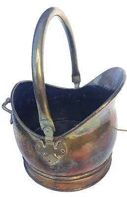 Vintage Fireplace Storage Copper Coal Scuttle Bucket Bin Pot Wood Bottle Cooler • £39.95