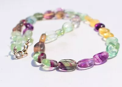 207 Cts Oval Shape Natural Multicolor Fluorite Beaded Womens Necklace AK 14 E492 • $6.50