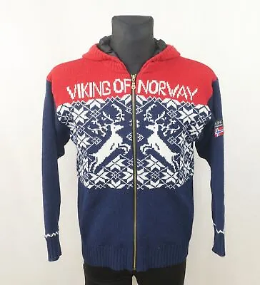 VIKING OF NORWAY WOMENS WOOL HOODED WINDSTOPPER DEERS SWEATER JUMPER Size M • $73.32