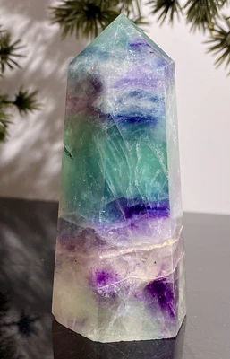 £17.99 • Buy Large Wide 142g  Beautiful ￼Aquamarine Rainbow Fluorite Crystal Point Stone