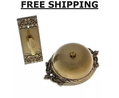 Solid Brass Craftsman Mechanical Twist Door Bell In Antique Brass • $63.34