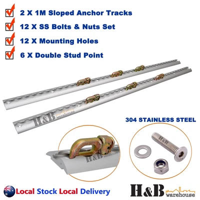 $69.99 • Buy (2XTracks + 6X Double Stud) 1M Sloped Edges Anchor Track Tie Down Point Rail