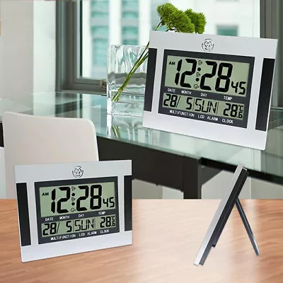 Large LCD Wall Clock Digital Clock With Date Temperature For Living Room Office • £18.92