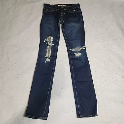 J Brand Womens Jeans Size 24 Low Rise Pencil Leg Distressed Destroyed Torn Dark • $18.04
