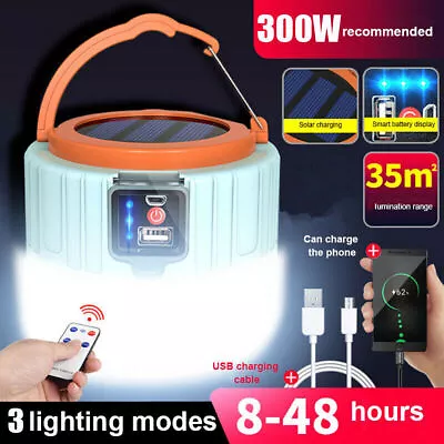 Solar Camping LED Lamp USB Rechargeable Tent Light Outdoor Hiking Remote Lantern • $10.44