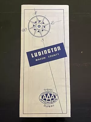 Vtg 60s 1968 LUDINGTON MASON COUNTY Road Map Blue AAA Automobile Club Michigan • $15.95