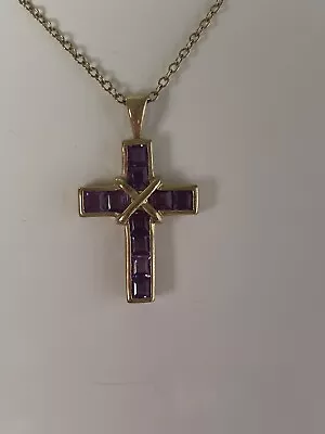 9ct Yellow Gold Amethyst Cross Pendant  • £49.99