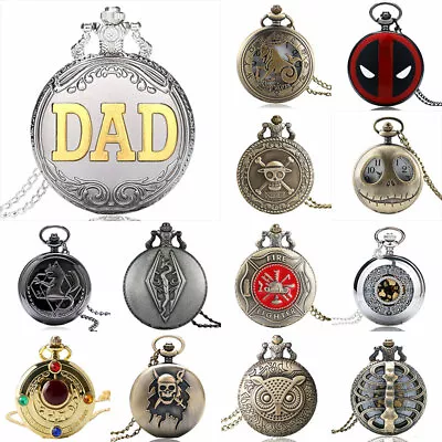 Antique Pocket Watch Mens Quartz Analog Necklace Chain Watches Steampunk Gifts • $4.93