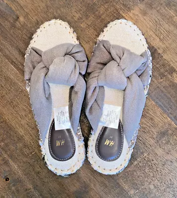 New H&M Canvas Knot Top Espadrille Slip On Shoes Sandals Flats Taupe US 6.5 • $9.99