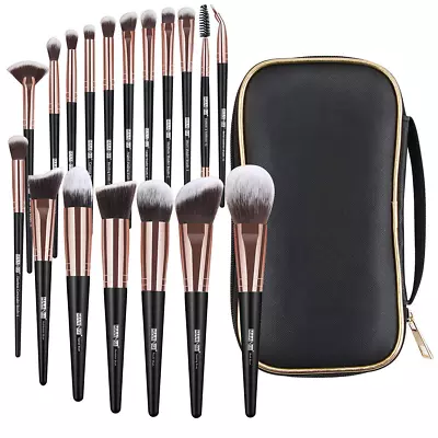 18 Pcs Premium Kabuki Synthetic Makeup Brush With Case Face Eyeshadow Black Gold • $25