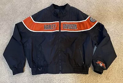 Harley Davidson Racing Mens 5XL Black & Orange Racing Nylon Bomber Style Jacket • $64.95