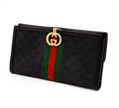 $198.99 • Buy Gucci Vintage Wallet Bifold Long Purse Sherry Interlocking PVC Black Authentic