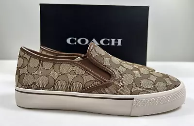 COACH Men's Shoes Sneaker Size 13 Khaki SIG Jacquard Slip On SKATE $168 NEW • $95.60