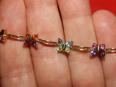 3.60Ct  Lab-Created Multi Gemstone Butterfly Bracelet In 14K Yellow Gold Finish • $170.99