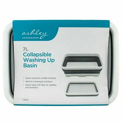 Collapsible Washing Up Bowl 7L White Grey Folding Rectangle Kitchen Camping Bowl • £8.50