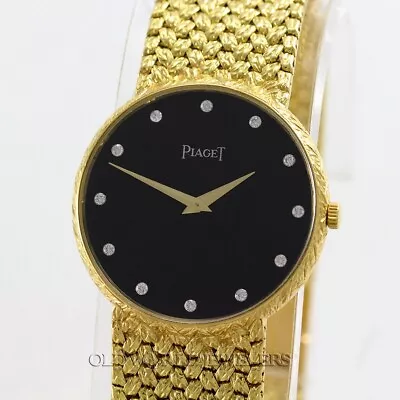 Piaget Vintage Dress Watch Quartz Ref 8065 D2  Black Diamond Dial 18K Gold • $6950