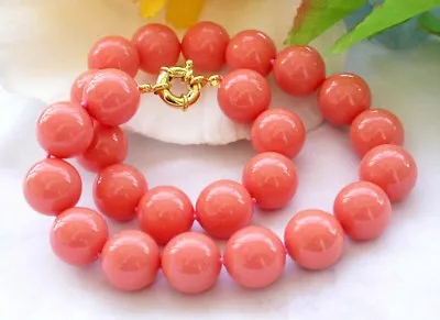 Natural 12mm South Sea Coral Pink Shell Pearl Round Gemstone Necklace 18'' • $7.65