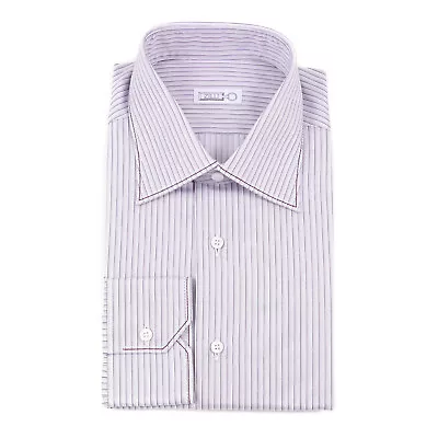 Zilli Tailored-Fit Plum Purple Stripe Silky Cotton Dress Shirt 18 (Eu 46) NWT • $249