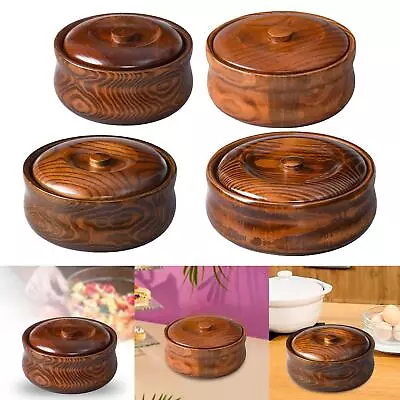 Wooden Bowl Salad Mixing Bowl Multipurpose Bowl Durable With Lid Serving Bowl • £22.76