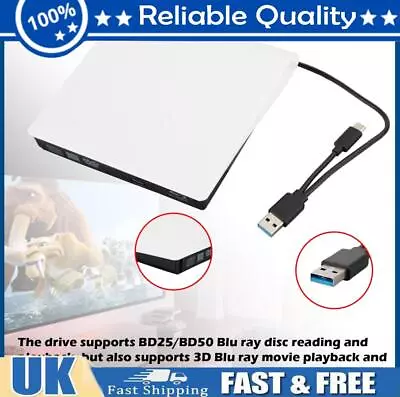 2 IN 1 USB&Type-c External Blu Ray Disc Writer + Reader Burner For Windows Mac/A • £70.86