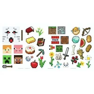 Minecraft Peel And Stick 38 Wall Decals Kids Fun Removable Game Room Stickers • $15.99