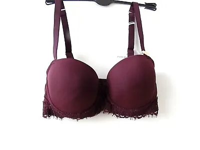 MIMI HOLLIDAY Eyelash Balcony Bra Colour Plum  RRP £69.00 • $8.62