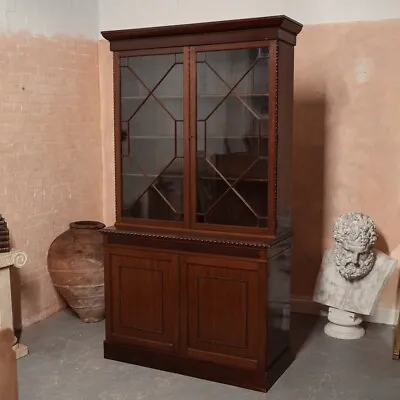 Georgian Glazed Bookcase Mahogany Astragal Library Cabinet Antique • £580