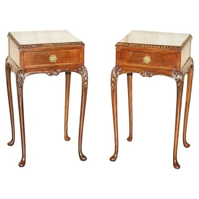 Pair Of Antique Victorian Elegant Cabriole Legged Single Drawer Tall Side Tables • £1850