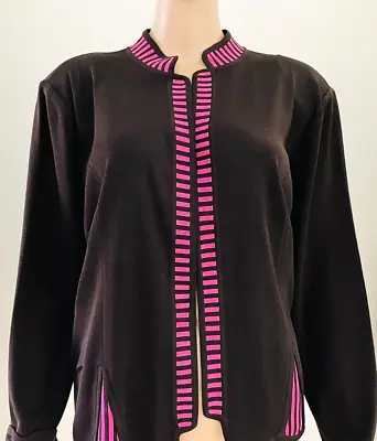 Ming Wang Color Brown Jacket W/Pink Decorative Stripes Size XL • $49.99