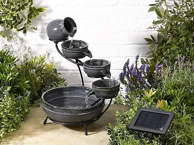 £79.99 • Buy Solar Water Fountain Garden Feature + Pump Ceramic Decor Waterfall Bird Bath