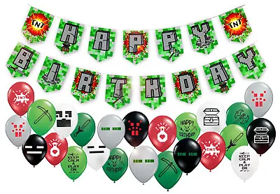 Video Game Pixel Party Balloons & Pennant Banner Gaming Style Party Decorations • $15.99