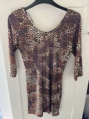 Ladies Jane Norman Leopard Print 3/4 Sleeve Longline Top Velour Size 12 New • £9.50